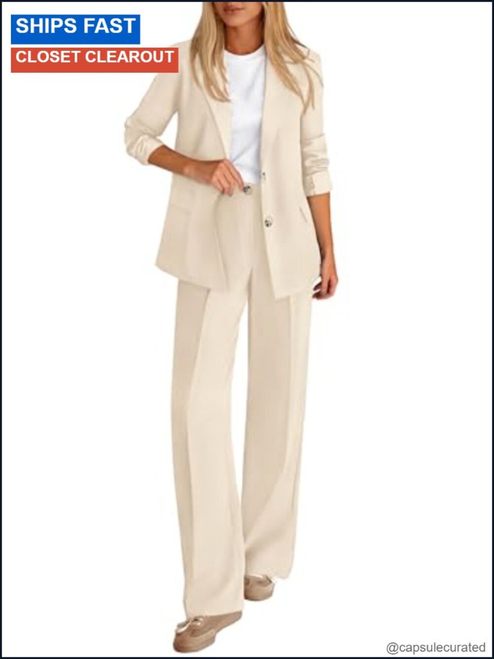 2 Piece Blazer and Wide Leg Pants Suit Set Business Casual